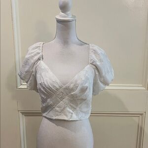 Lulu's White Puff Sleeve Wrap Blouse